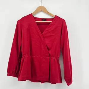 J. Crew Red Faux Wrap Blouse‎ Peplum Long Sleeve Top Small Holiday Career Office thumbnail 2