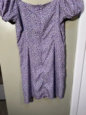 Zaful Women’s Sz 6 Mini Dress Puff Sleeve Light Purple Ditsy Floral White Yellow thumbnail 10
