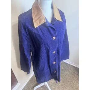 Karen Scott Vintage Corduroy Barn Jacket Navy blue Tan Suede Collar Chore Coat M thumbnail 2