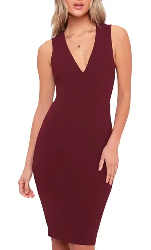 Lulus Darren Burgundy Strappy Bodycon Midi Dress Wine Red Maroon V-Neck Medium thumbnail 1