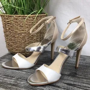 Marc Fisher White & Silver Ankle Strap Heels 8 thumbnail 2