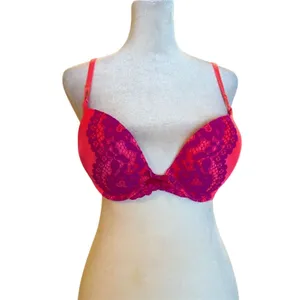 Victoria’s Secret Pink Lace Plunge Push-Up Bra 34B Adjustable Straps thumbnail 4