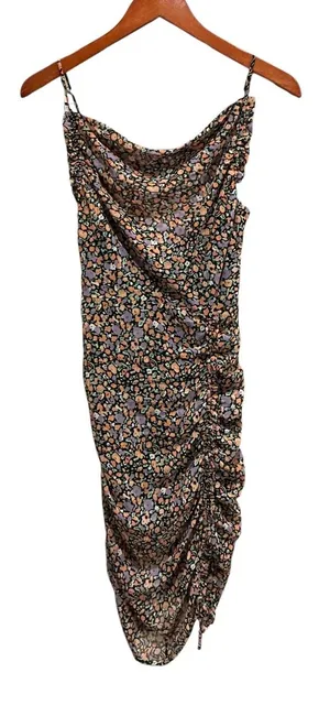 ASTR The Label Black-Orange Floral Ruched Midi Dress XS thumbnail 1