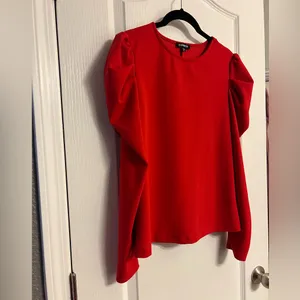 EXPRESS Crew Neck Puff Long Sleeve Tee SMALL Lipstick Red Blouse Top thumbnail 9