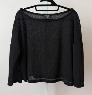REVIR Whimsigoth Goth Boho Relaxed Sheer Knit Boat Neck Boxy Sweater S/M Black thumbnail 1