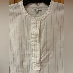 Madewell‎ White with Blue Striped Crew Neck Popover Cotton Top Shirt Size XXS thumbnail 3