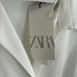 Zara White Satin Effect Draped Shirt Dress thumbnail 7