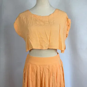 Peach Orange 2 Piece Set Crop Top &‎ Maxi Skirt Small Boho Festival Vacation thumbnail 2