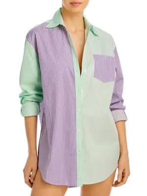 Solid & Striped Green & Purple Striped Oxford Button Up thumbnail 1