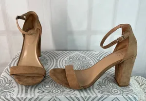 A New Day Tan Ema High Block Heel Square Toe Suede Ankle Strap Sandals Size 10 thumbnail 1