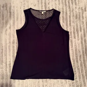 Banana Republic Black Sleeveless Mesh Lace Dotted Shell Blouse‎ Top Small thumbnail 2
