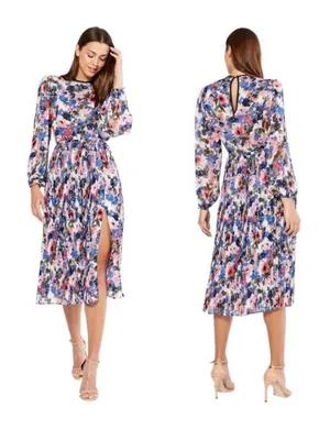 Misa Los Angeles Juliana Pleated Midi Dress In Tie Dye Floral New Size XS thumbnail 6