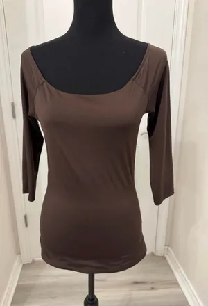 Boston Proper Women's Brown Scoop Neck Stretch Top thumbnail 1