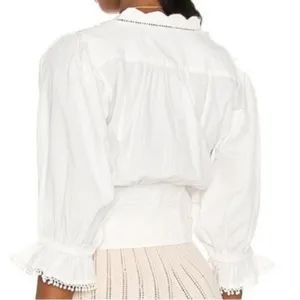 NWT Free People louella embroidered Blouse Color White IVORY Size S thumbnail 5