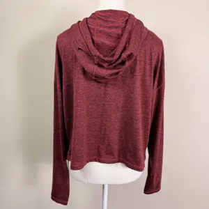 Athleta Uptempo Burgundy Heather Space Dye Cropped Active Hoodie Size Small thumbnail 4