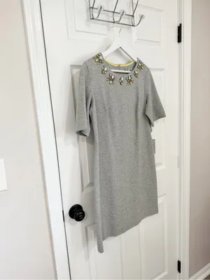 Eliza J Embellished Sheath Dress Gray Jewel Neck Cocktail Career NWT Size 12P thumbnail 6