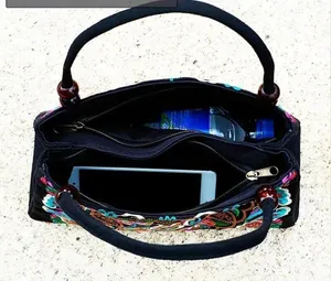 Women's Stylish Floral Embroidered Tote Handbag, Trendy Zipper Canvas Bag thumbnail 5