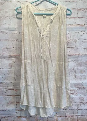 Prana Natassa Crinkle Tunic top sleeveless M v neck pockets cream pullover thumbnail 1