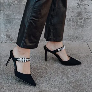 Lulus Black Tito Black Suede Rhinestone Pointed-Toe Mules thumbnail 2
