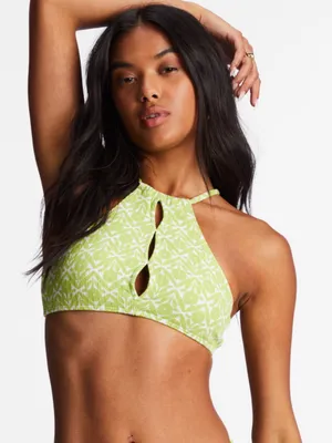 Billabong That’s Cute High Neck Bikini Top S Green White NWT MSRP $69.95 thumbnail 1