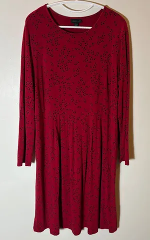 J. Jill WearEver Collection‎ Red Black Leaf Print Long Sleeve Midi Dress Size 1X thumbnail 1