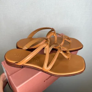 Cult Gaia Estee Sandal Toasted Caramel Leather Strappy Flat Thong Size 39 NEW thumbnail 2