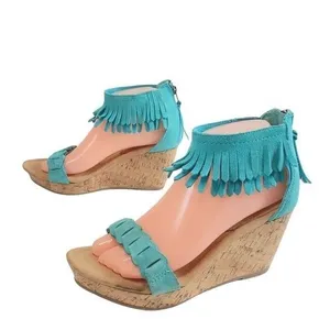 Minnetonka‎ Aqua suede fringe Nicki wedge sandals thumbnail 3