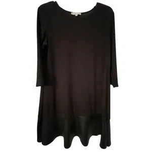 Annalee + Hope Black Faux Leather Trim Shift‎ Dress 3/4 Sleeve Large Made in USA thumbnail 2