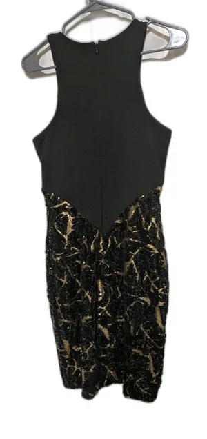 Cache Dress Women Black Gold Sequin Sleeveless Knee Length Cocktail Size 4 thumbnail 1