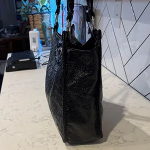 Roxy black crinkle-textured faux leather shoulder bag silver-tone hardware Y2K thumbnail 3