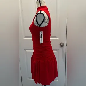 Madden NYC Red Sleeveless Mock-Neck Ruche Dress thumbnail 2