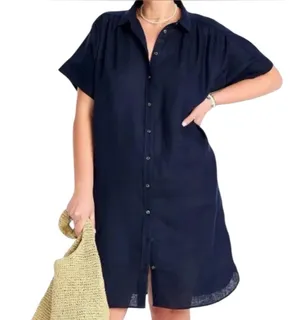 💙✨‎ J.Crew Baird McNutt Irish Linen Navy Shirt Dress Small ✨💙 thumbnail 1