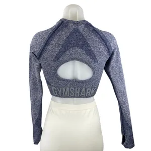 Gymshark Flex Sport Navy Marled Blue Long Sleeve Yoga Athletic Crop Top Size S thumbnail 4