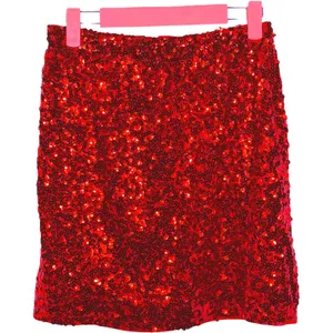 NWOT Red Sequin‎ Bodycon Mini Skirt Elastic Waist Stretch - Medium thumbnail 6