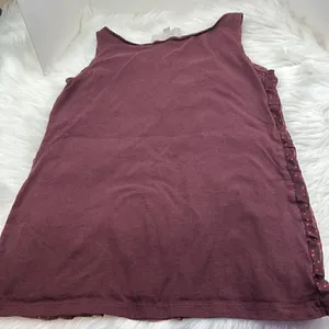 Ann Taylor Loft Top Women’s Small Burgundy Polka Dot Sleeveless Layered Ruffle thumbnail 3