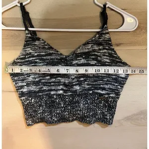 Abercrombie & Fitch Women Medium Heather Grey Black White Knit Bralette Crop Top thumbnail 6