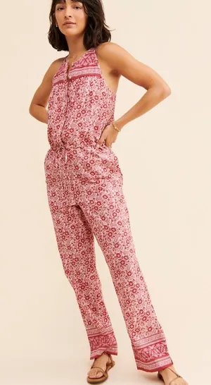 Faherty Adella Floral Jumpsuit Pink Organic Cotton Size Medium NWOT thumbnail 1