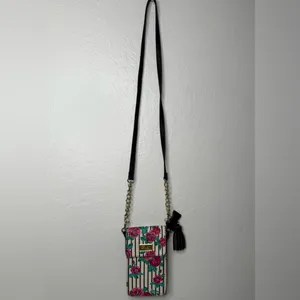 Betsey Johnson Crossbody Purse Wallet Handbag‎ Roses Stripes Snap Y2K Girlie Fem thumbnail 2