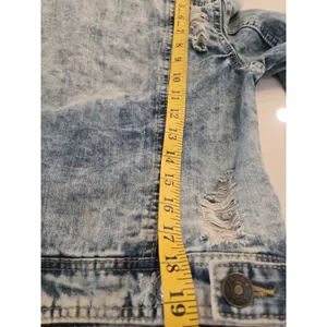 Garage Jalate XL Vintage Blue Acid Wash Distressed Denim Jacket Women Shrunken Crop thumbnail 10