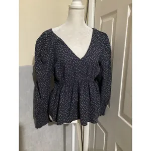 Madewell Tie-Back Peplum V Neck Floral Print Long Sleeve Top Campden Daisies M thumbnail 2