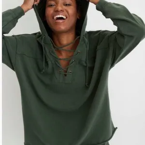Aerie Oversized Lace Up Hoodie-Distressed Hunter Green, boxy fit. Size Medium thumbnail 8