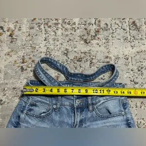 American Eagle Strigid Super Hi rise Baggy Straight Jeans 4 short cut out double waist thumbnail 7