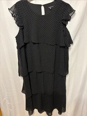 Who What Wear Black Polka Dot Tiered Midi Dress thumbnail 2