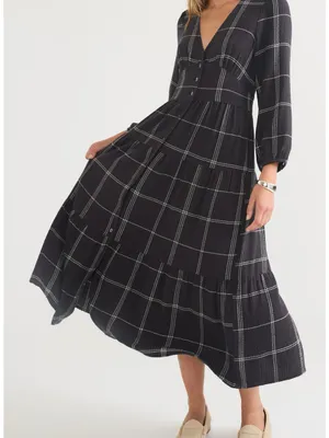 Marine Layer Maeve Plaid Long Sleeve Tiered Maxi Dress Size Large thumbnail 2