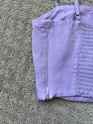 Zara TRF Satin Crop Top Purple Smocked Back Zip Side Adjustable Straps Size XS thumbnail 3