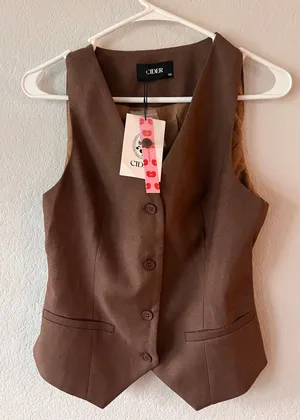 Cider NWT Brown Tailored Waistcoat Vest Button Front thumbnail 1