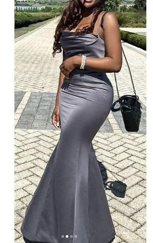 HOUSE OF CB Violette Satin Mermaid Gown in Dark Grey Size X-Small thumbnail 5