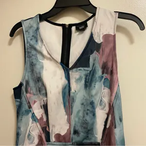 Mossimo Womens Color Splash Shift Mini Dress M Medium Bust 36” Teal Brown Cream thumbnail 3