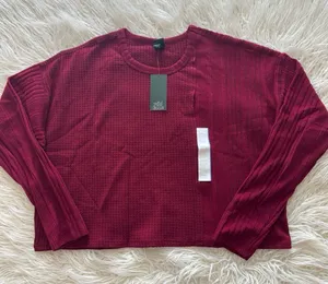 Wild Fable Long Sleeve Boxy Cropped T-Shirt Berry Red Size Large thumbnail 1