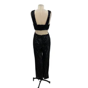 Ieena for Mac Duggal Jumpsuit 26691 Sequin Cut Out Wide Leg‎ Black Size 4 thumbnail 8